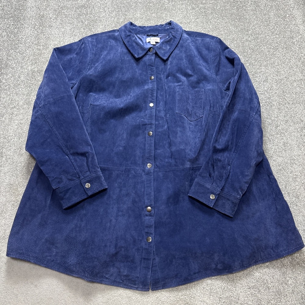 Blue Suede 3X Leather Jacket Snap D & Co Denim And Co Collared Shacket - Picture 1 of 7